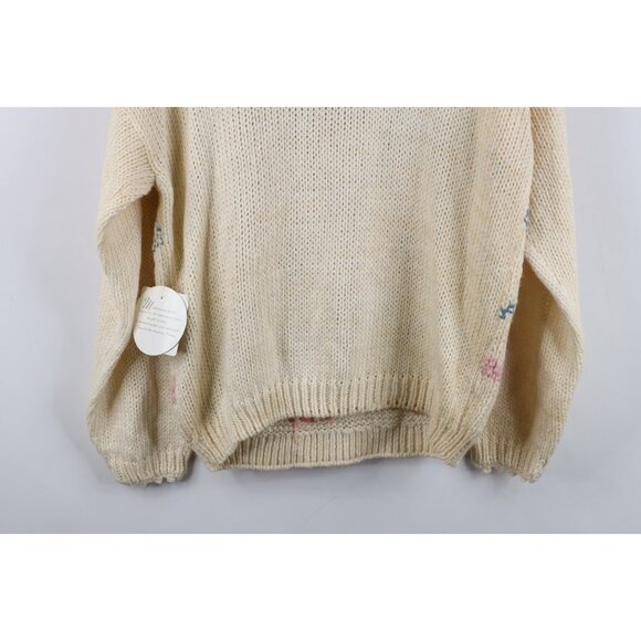 Deadstock Vintage 90s Streetwear Womens Medium Hand Knit Flower Floral Sweater - Picture 15 of 15